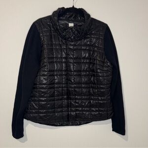 Marc Bouwer MW Black Puffer Jacket L Mixed Media Quilted Knit Sleeve Coat